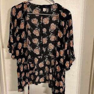 Blue Rain Black and Pink Relaxed Tie Front Top